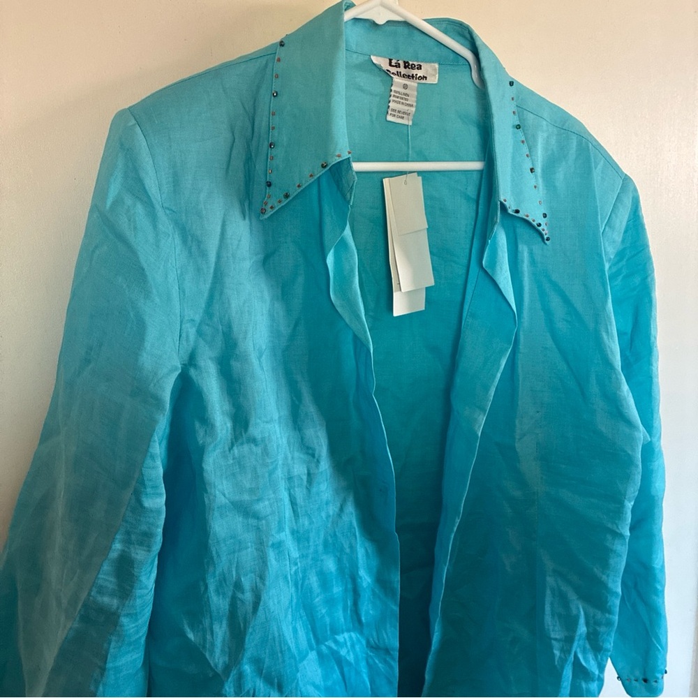 La Rea-Women’s 2X Beaded Linen Open Front 3/4 Long Sleeve Jacket Shirt NWT